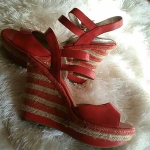 Guess burnt orange wedge sandals